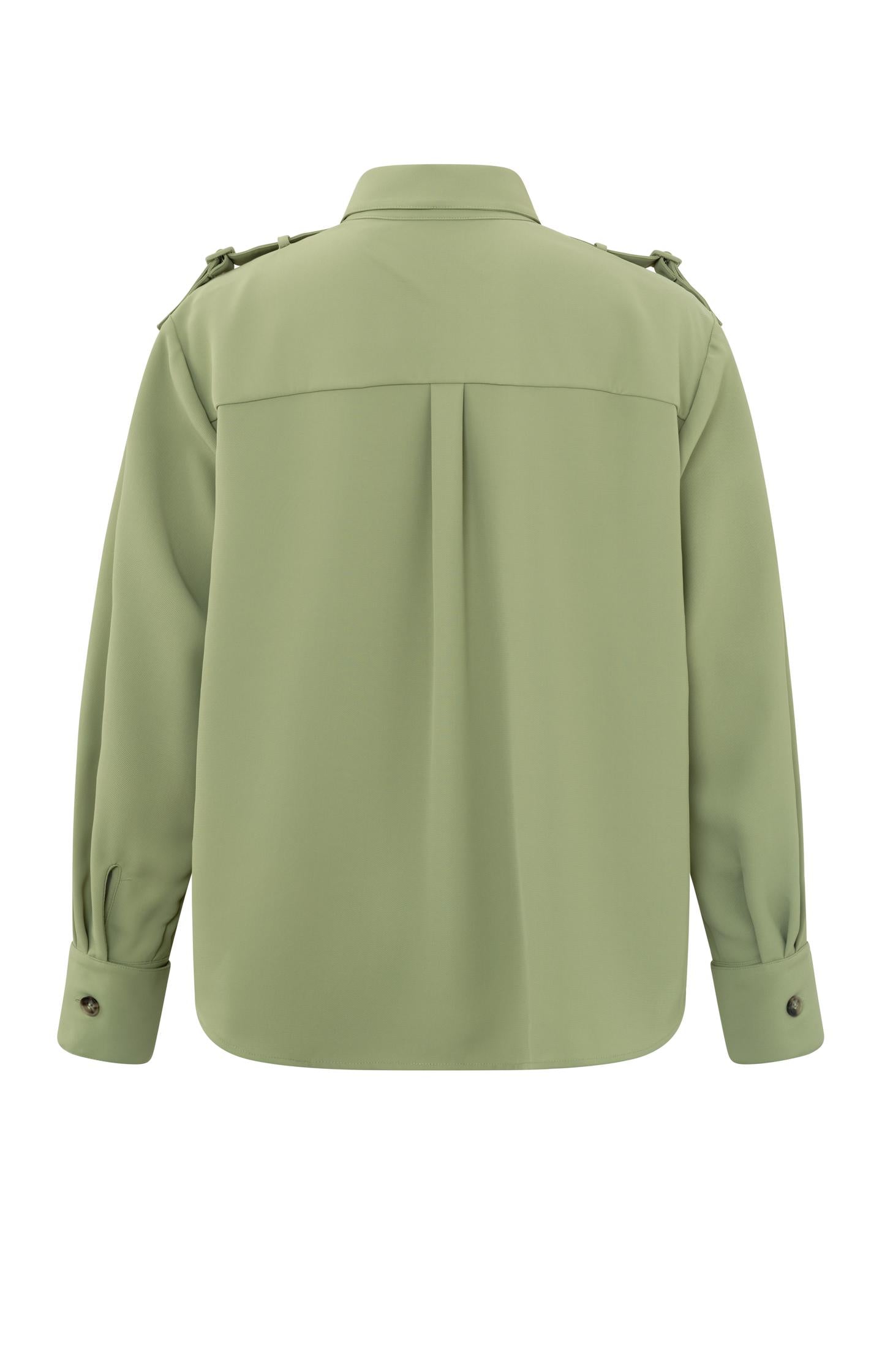 Cargo blouse with collar, long sleeves, buttons and pockets - Sage Green