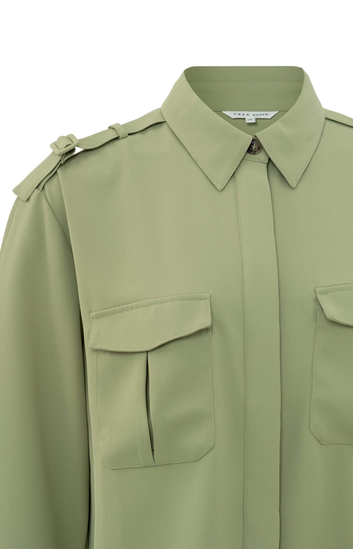 Cargo blouse with collar, long sleeves, buttons and pockets - Sage Green