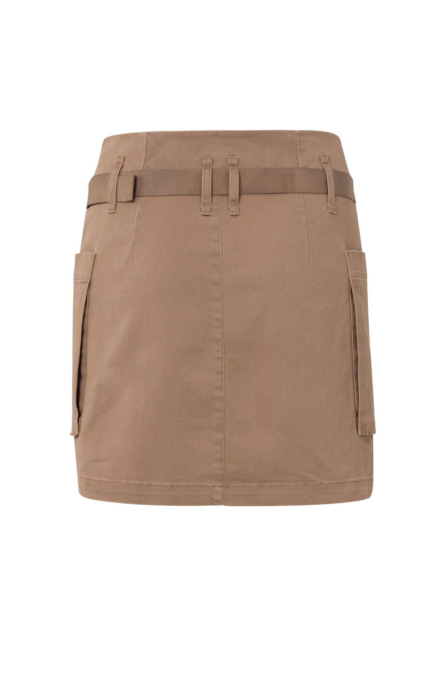 Cargo mini skirt with cargo belt, pockets and zip fly