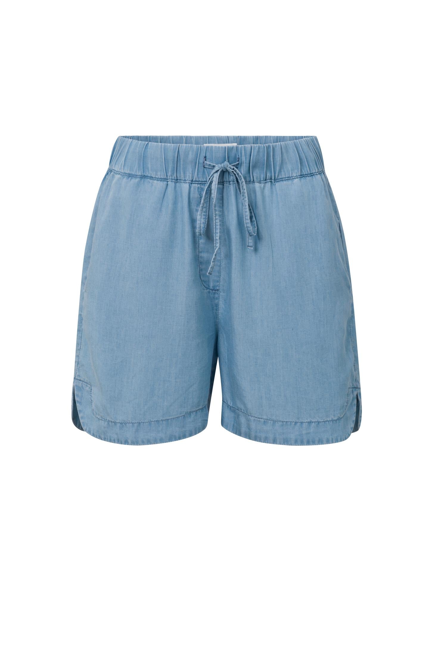 Chambray shorts with elastic waist, pockets and drawstring - Type: product