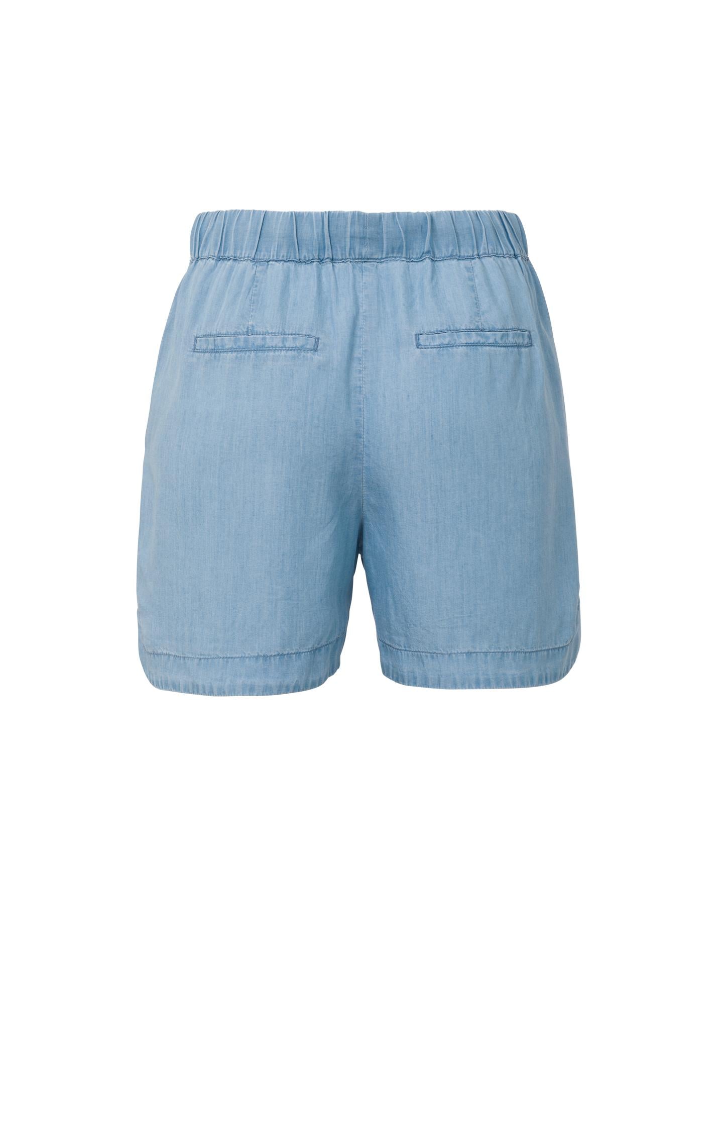 Chambray shorts with elastic waist, pockets and drawstring