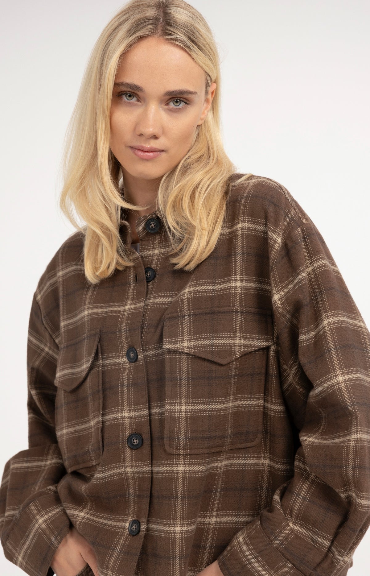 Checked flannel blouse - Brown