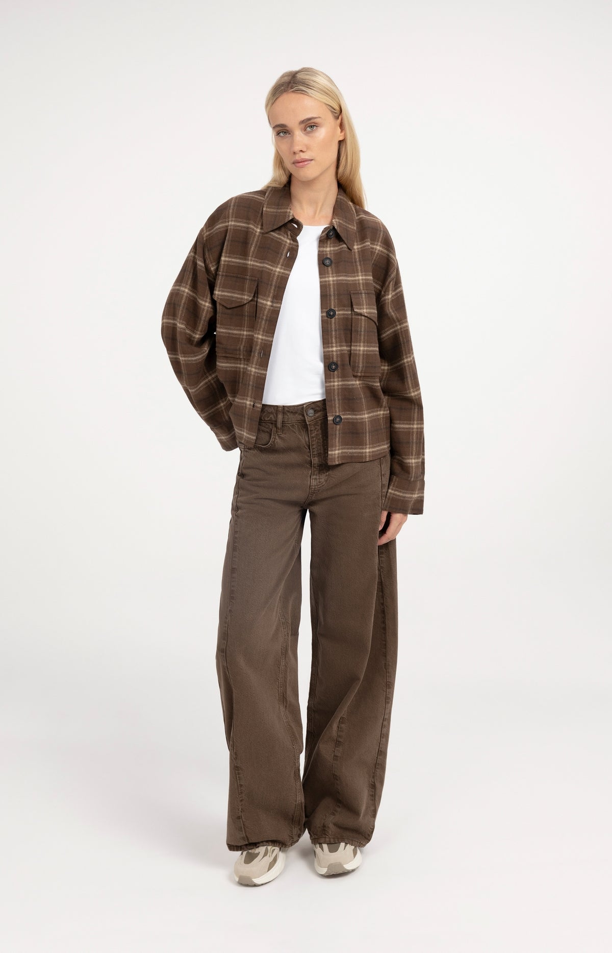 Checked flannel blouse - Brown