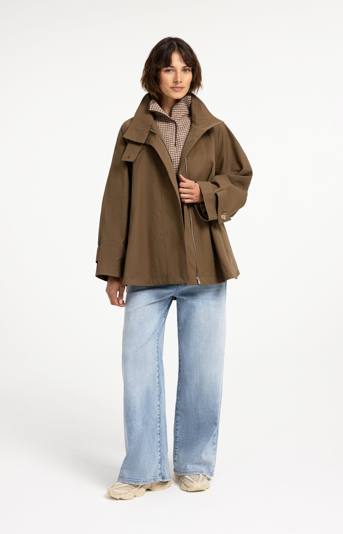 Checked wool blend spencer