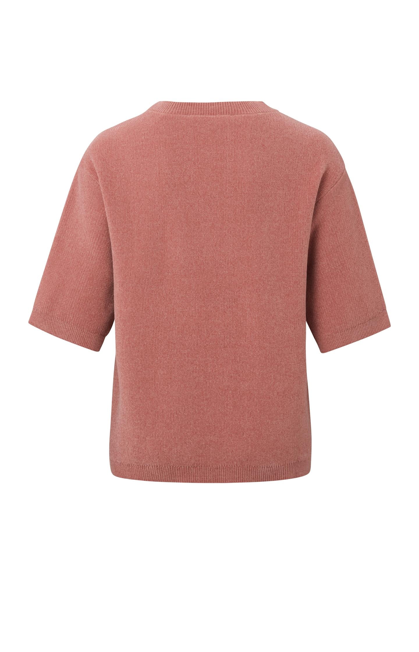 Chenille sweater with round neck and half long sleeves