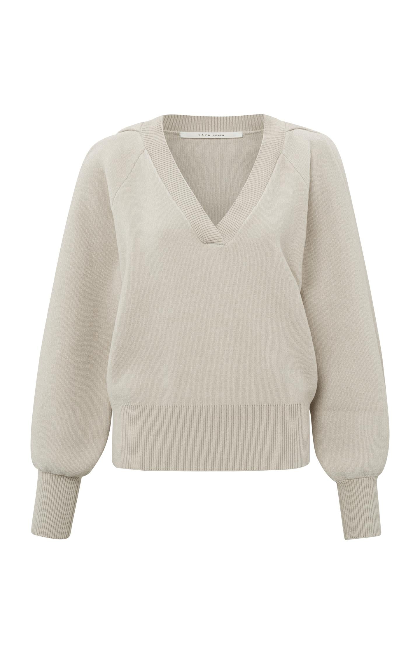 Chenille sweater with V-neck and long balloon sleeves - Type: product