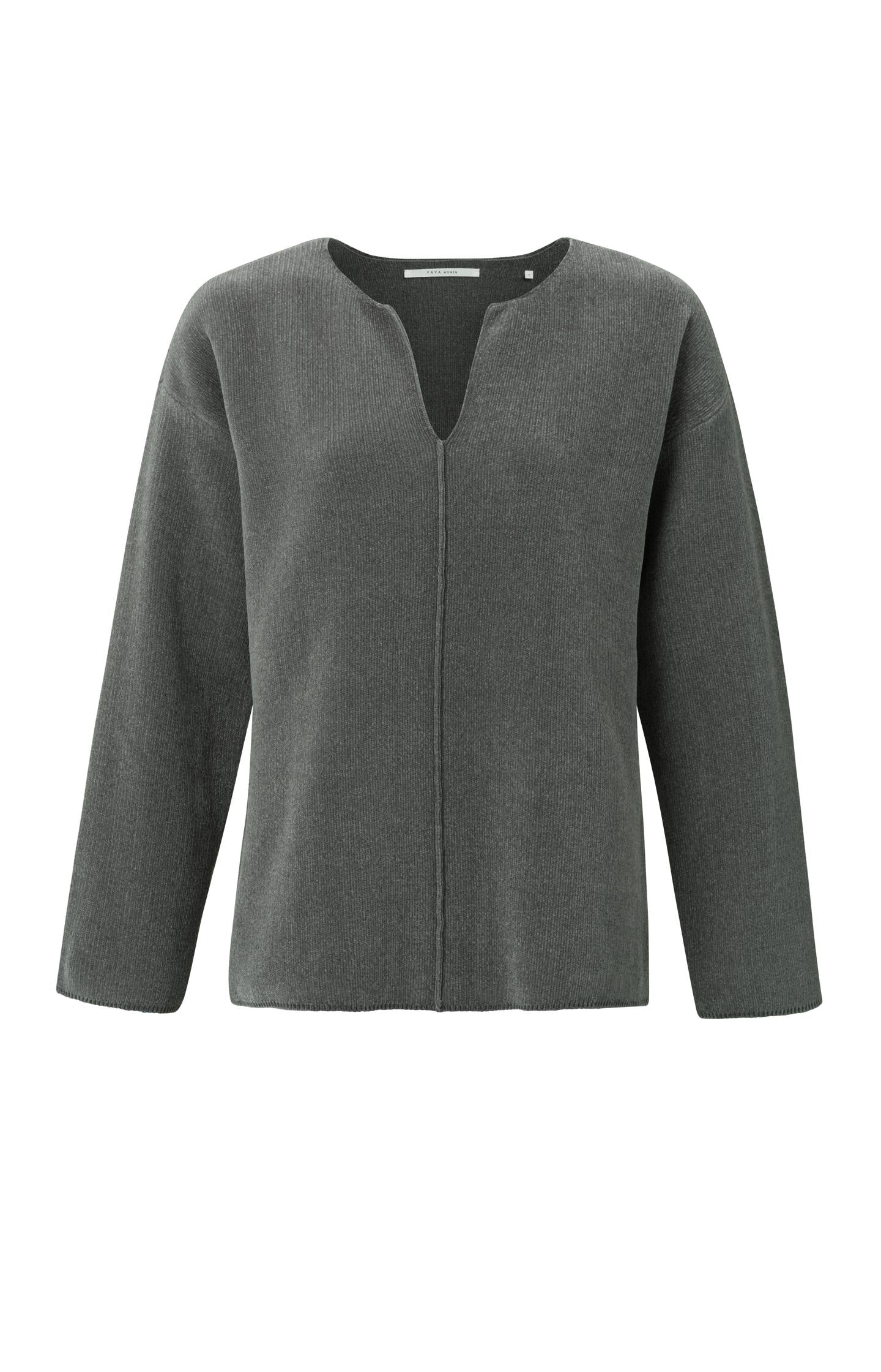 Chenille sweater with V-neck, long sleeves and seam detail - Type: product