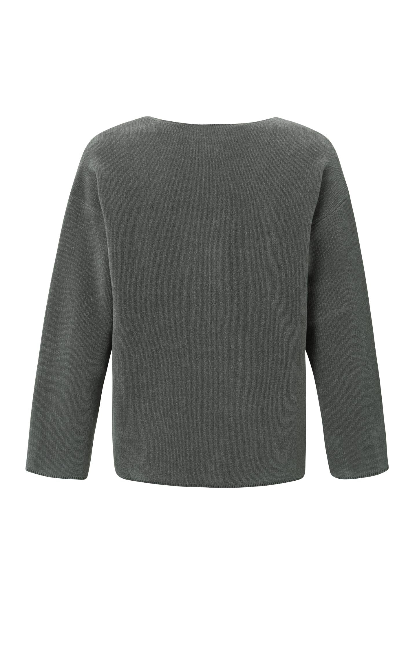 Chenille sweater with V-neck, long sleeves and seam detail