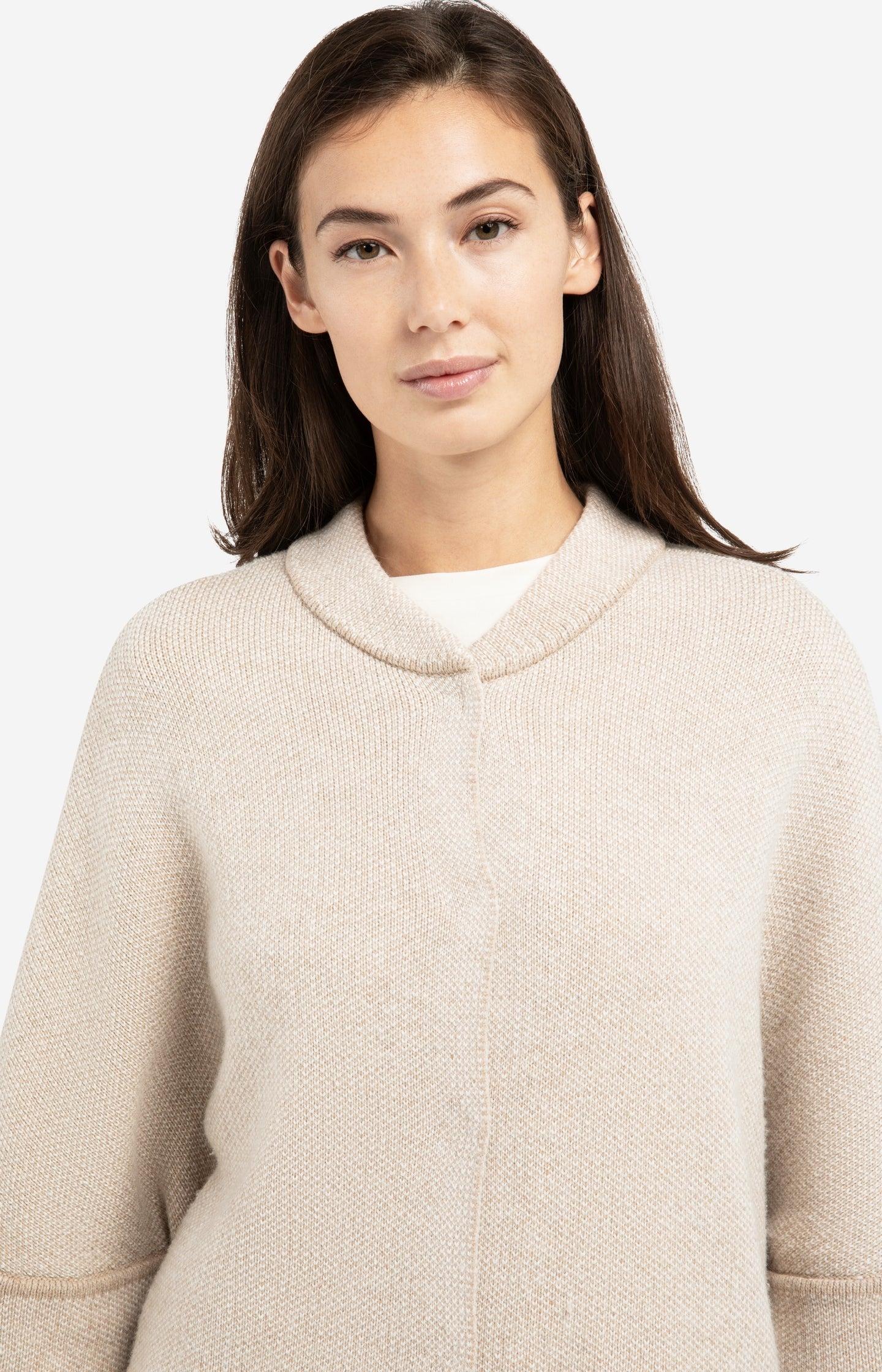 Chunky knit poncho cardigan with rounded hem