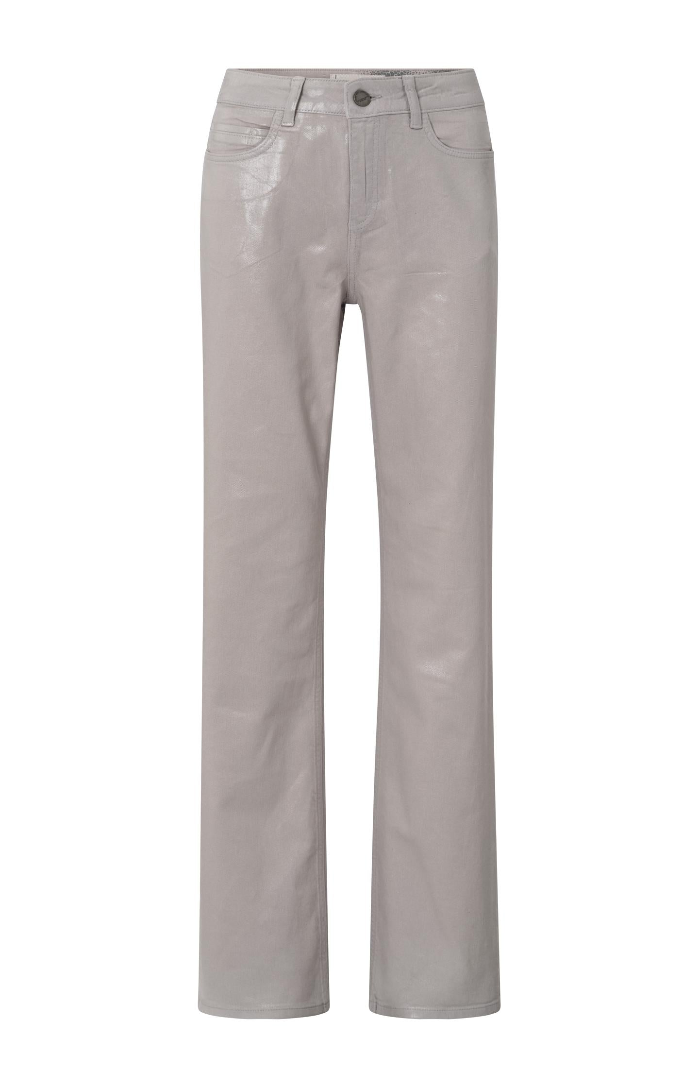 Coated denim trousers with wide legs and mid-rise waist - Type: product