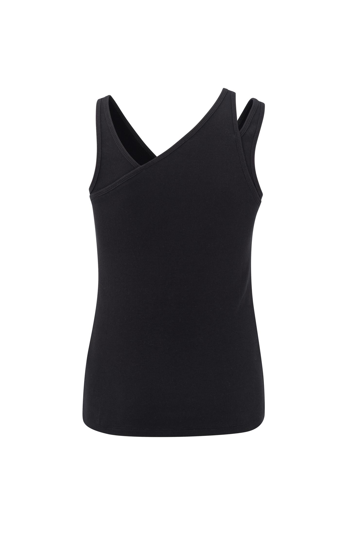 Cotton ribbed top with neck detail in regular fit