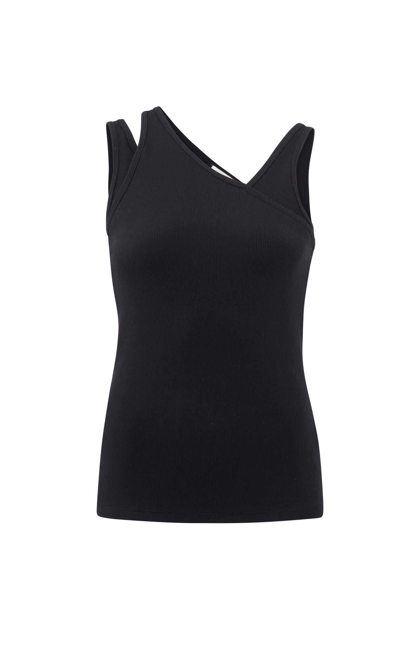 Cotton ribbed top with neck detail in regular fit - Type: product