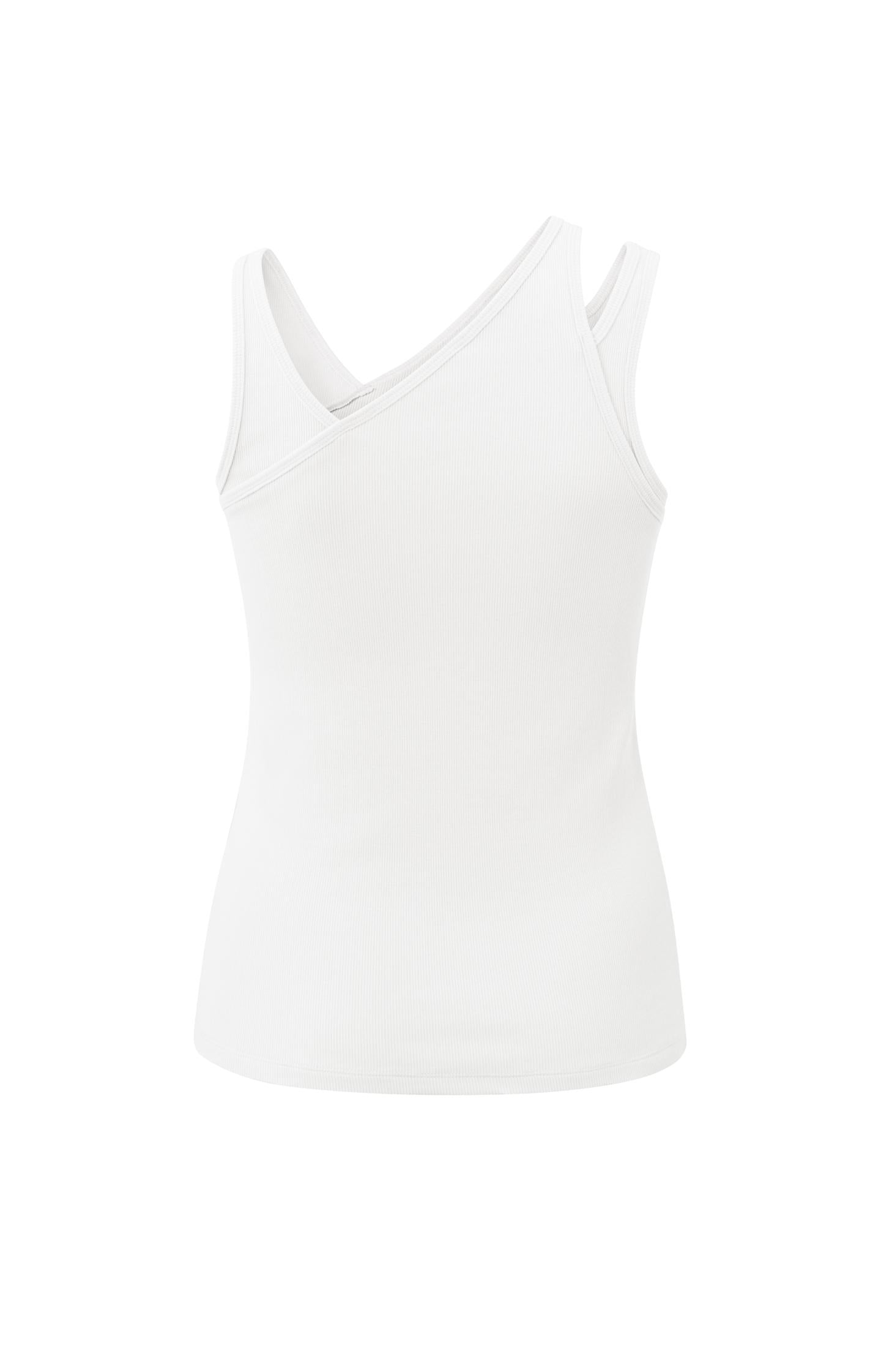 Cotton ribbed top with neck detail in regular fit