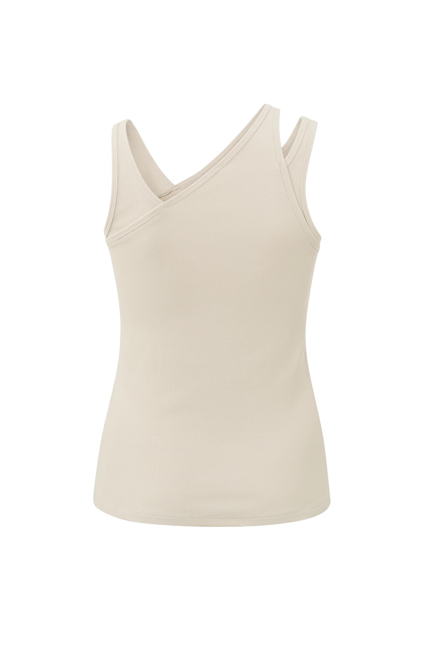 Cotton ribbed top with neck detail in regular fit