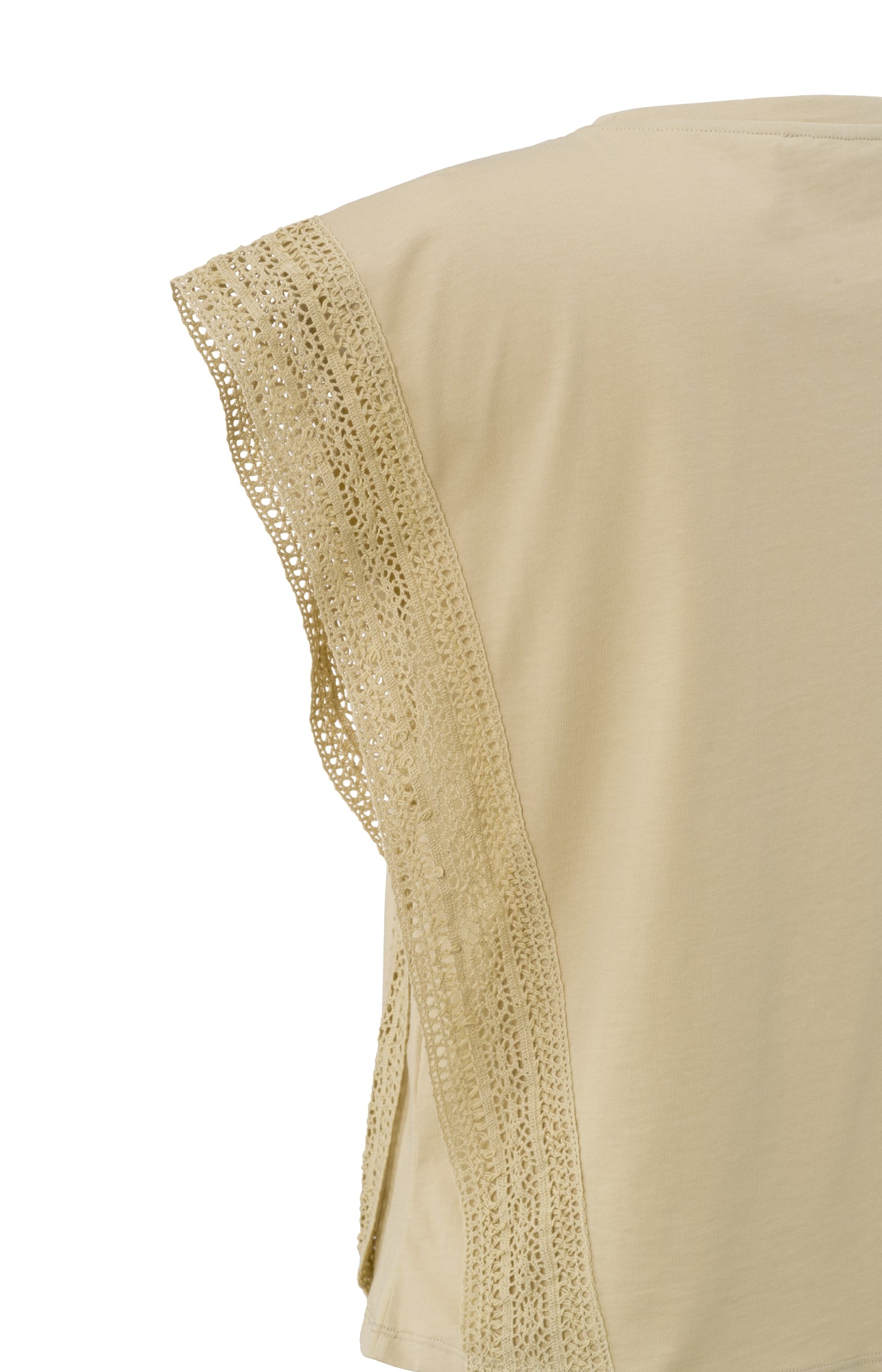 Cotton sleeveless top with round neck and lace details