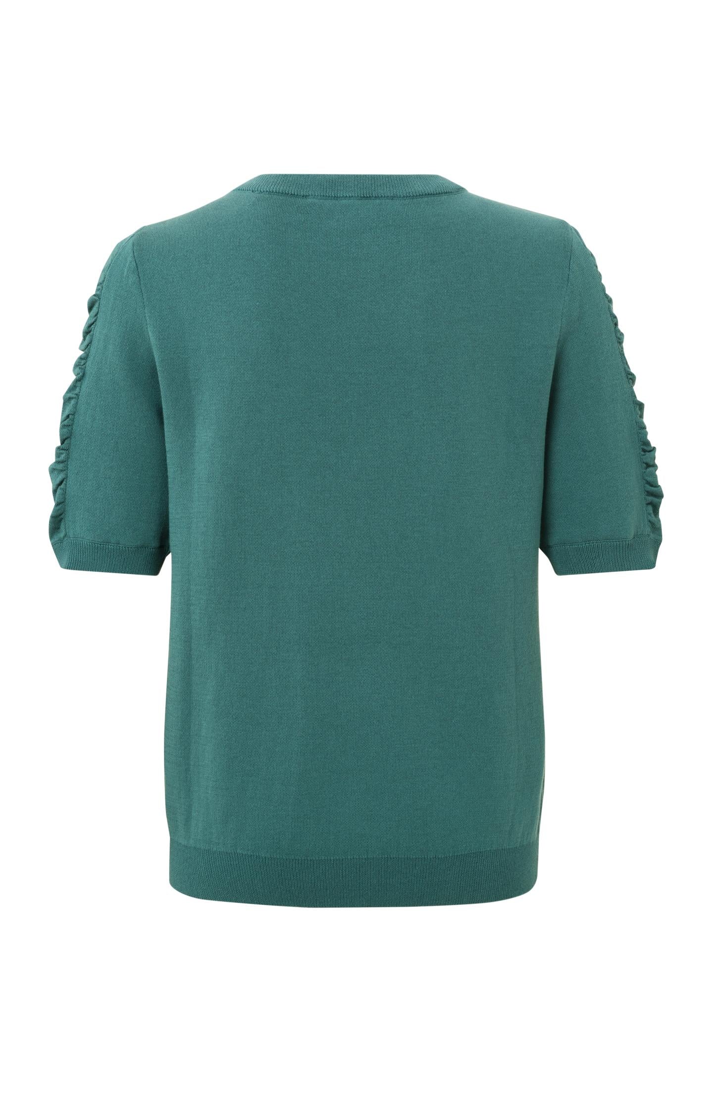 Cotton sweater with round neck and half long puff sleeves