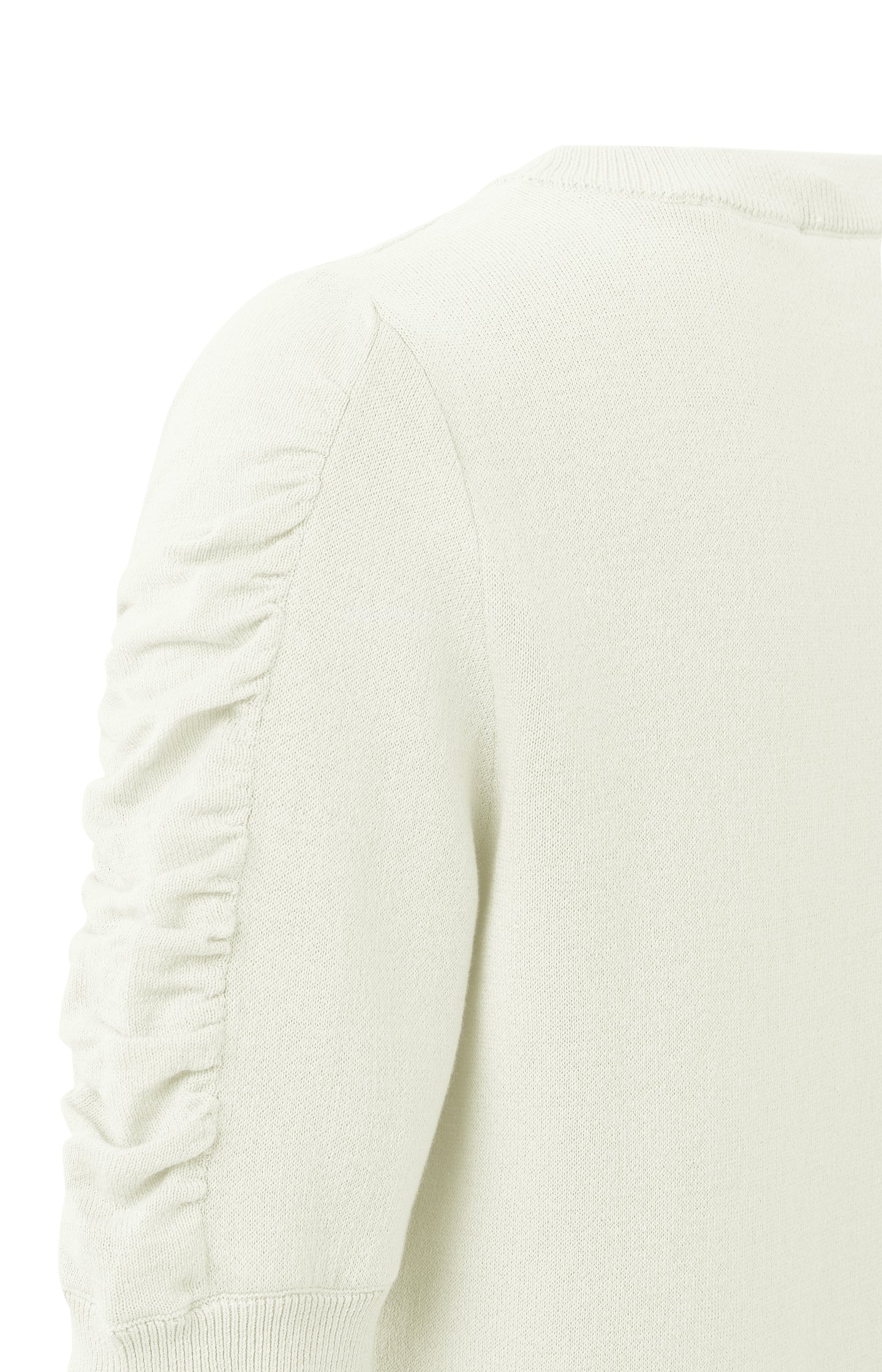 Cotton sweater with round neck and half long puff sleeves