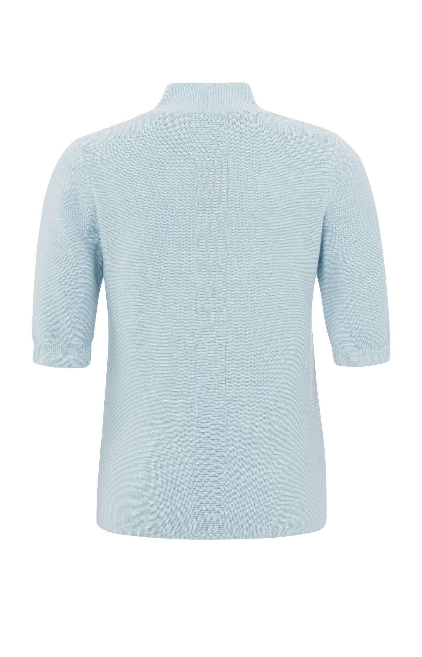 Cotton sweater with V-neck and halflong sleeves with detail