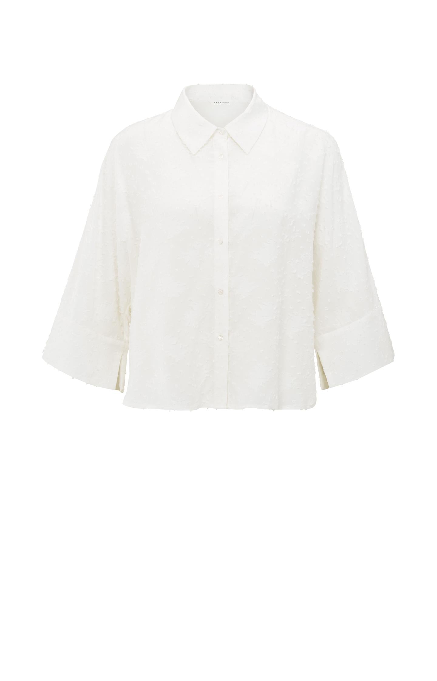 Cropped airy blouse with woven-in details - Type: product