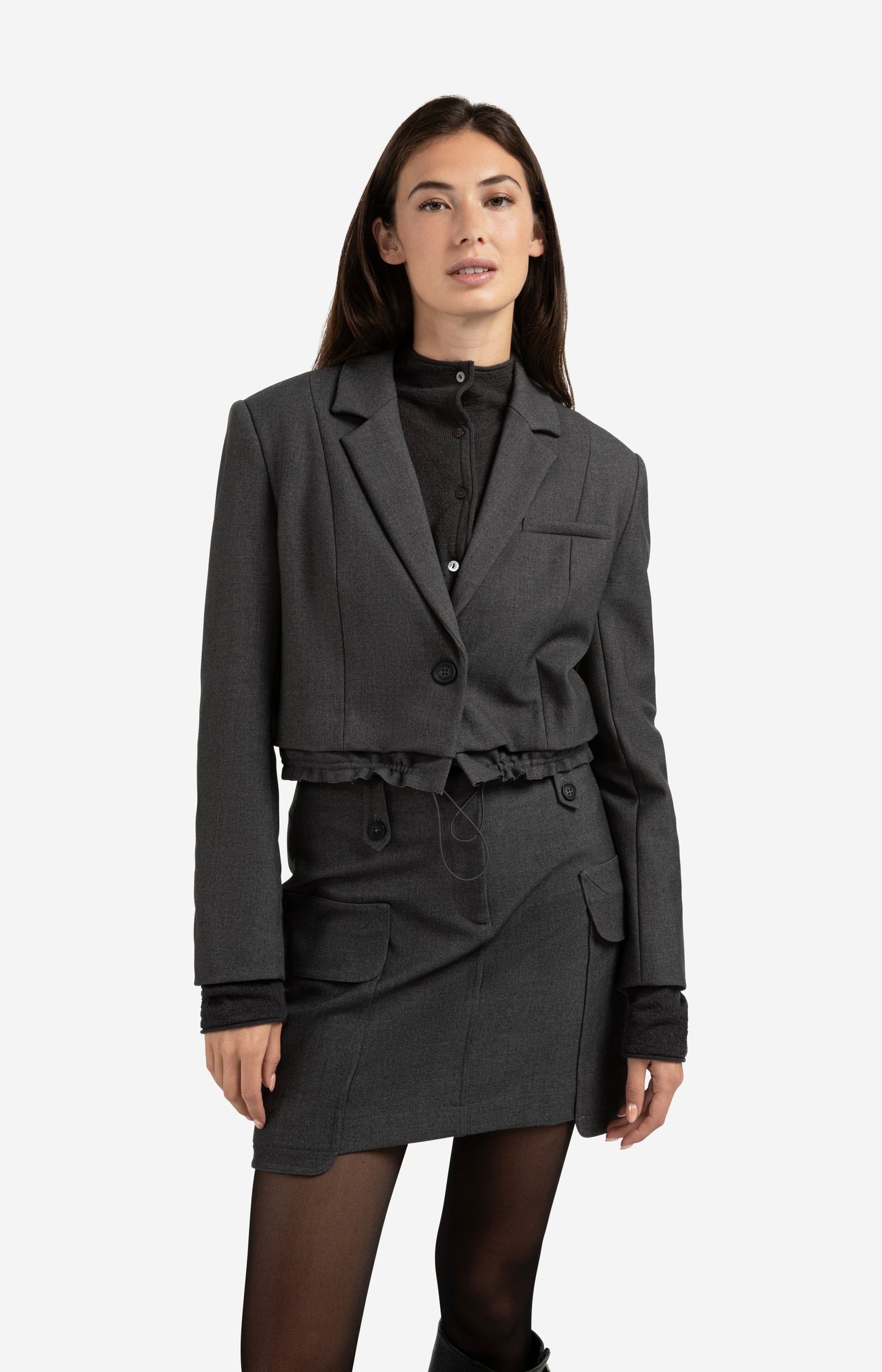 Cropped blazer with drawstring hem
