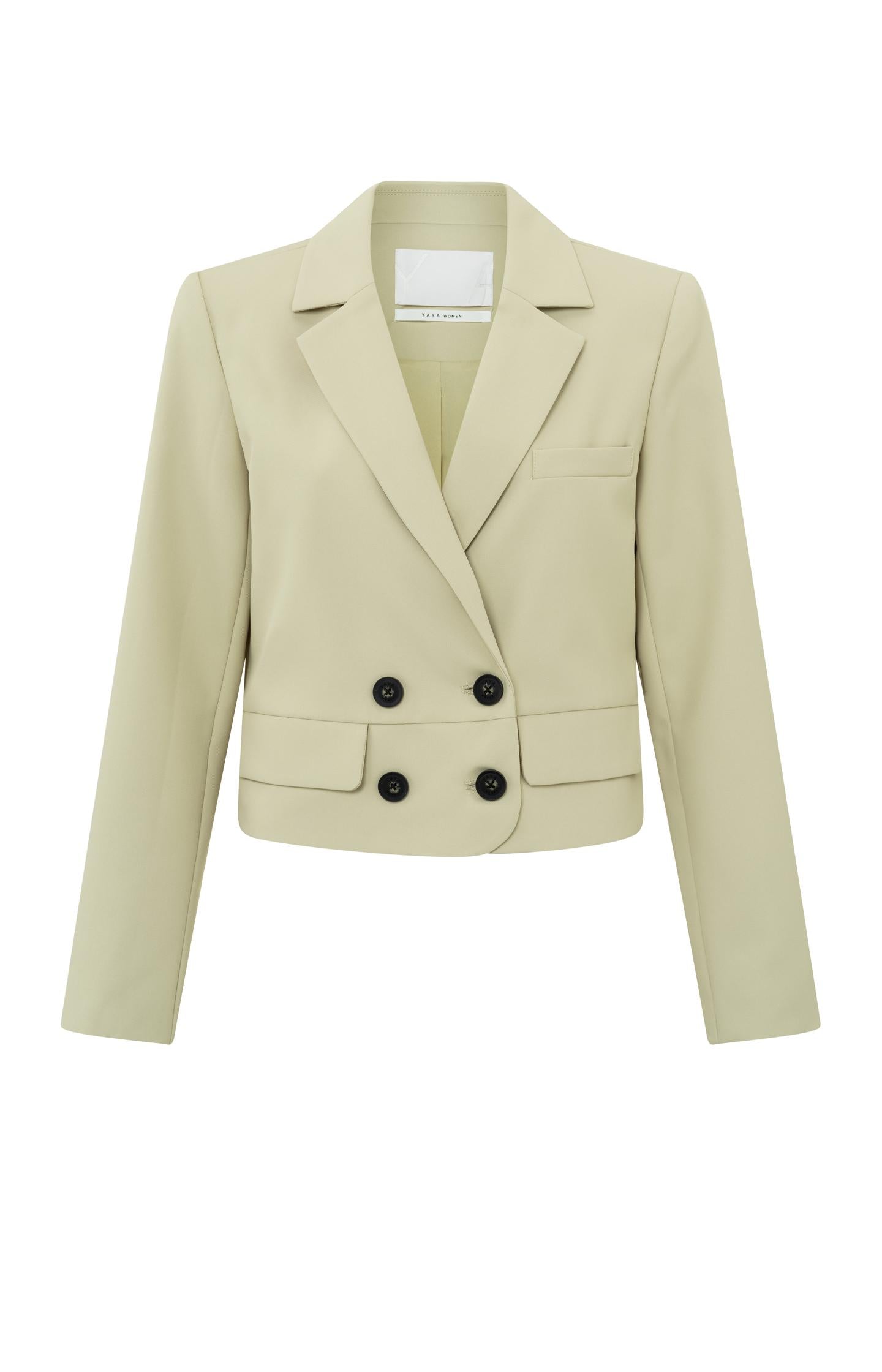 Cropped double breasted blazer with long sleeves and collar - Eucalyptus Green - Type: product
