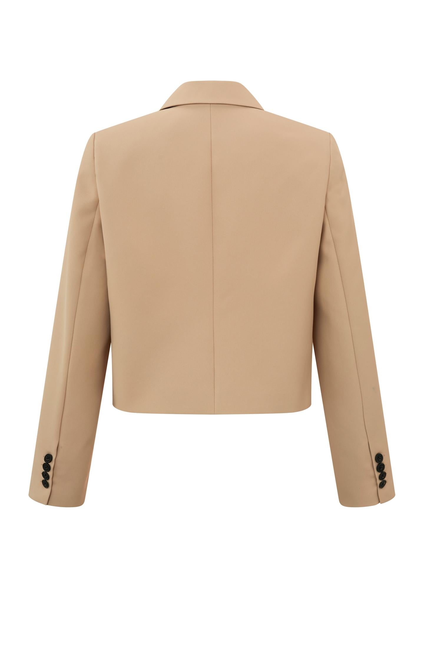 Cropped double breasted blazer with long sleeves and collar - Tannin Brown