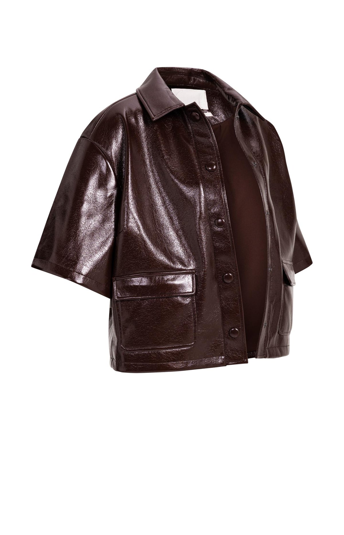 Cropped glossy faux leather jacket - Bitter Chocolate Red