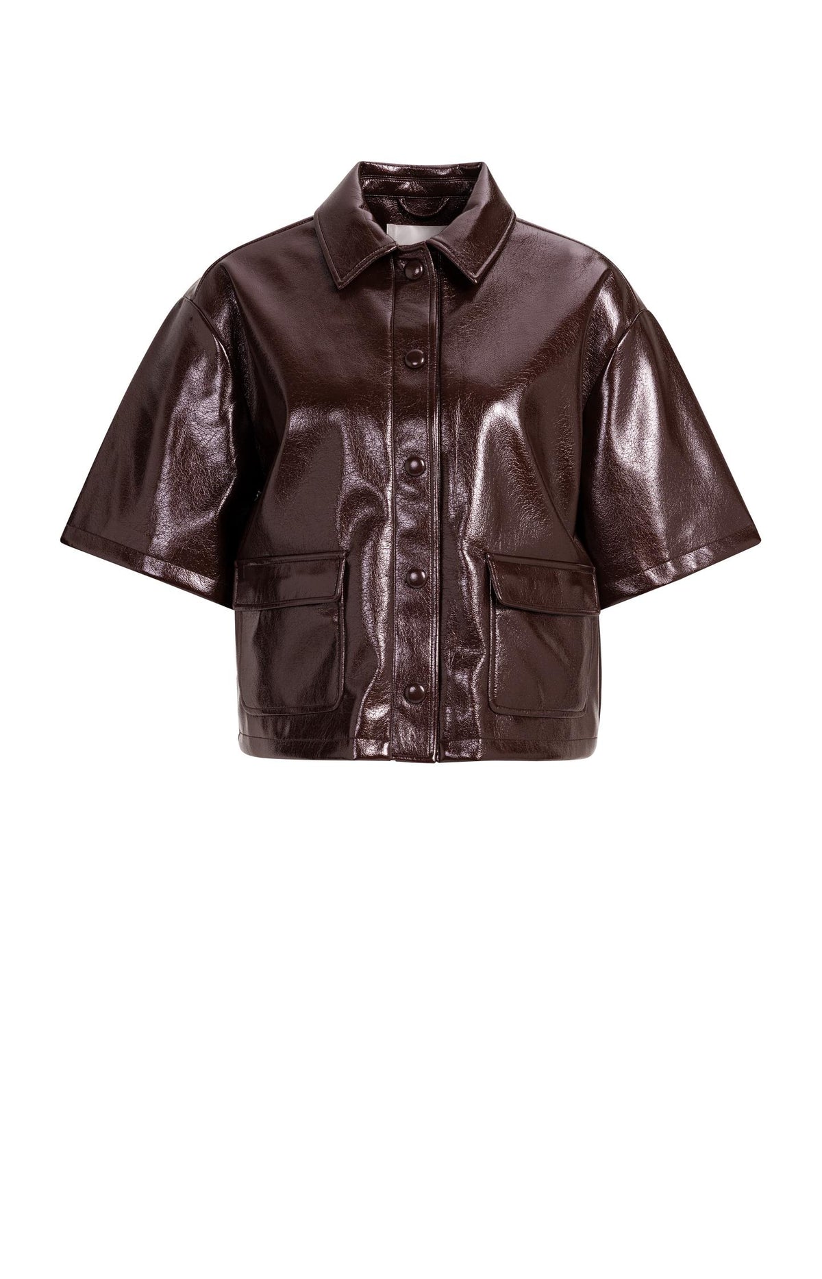 Kurz geschnittene glänzende Jacke aus Lederimitat - Bitter Chocolate Red