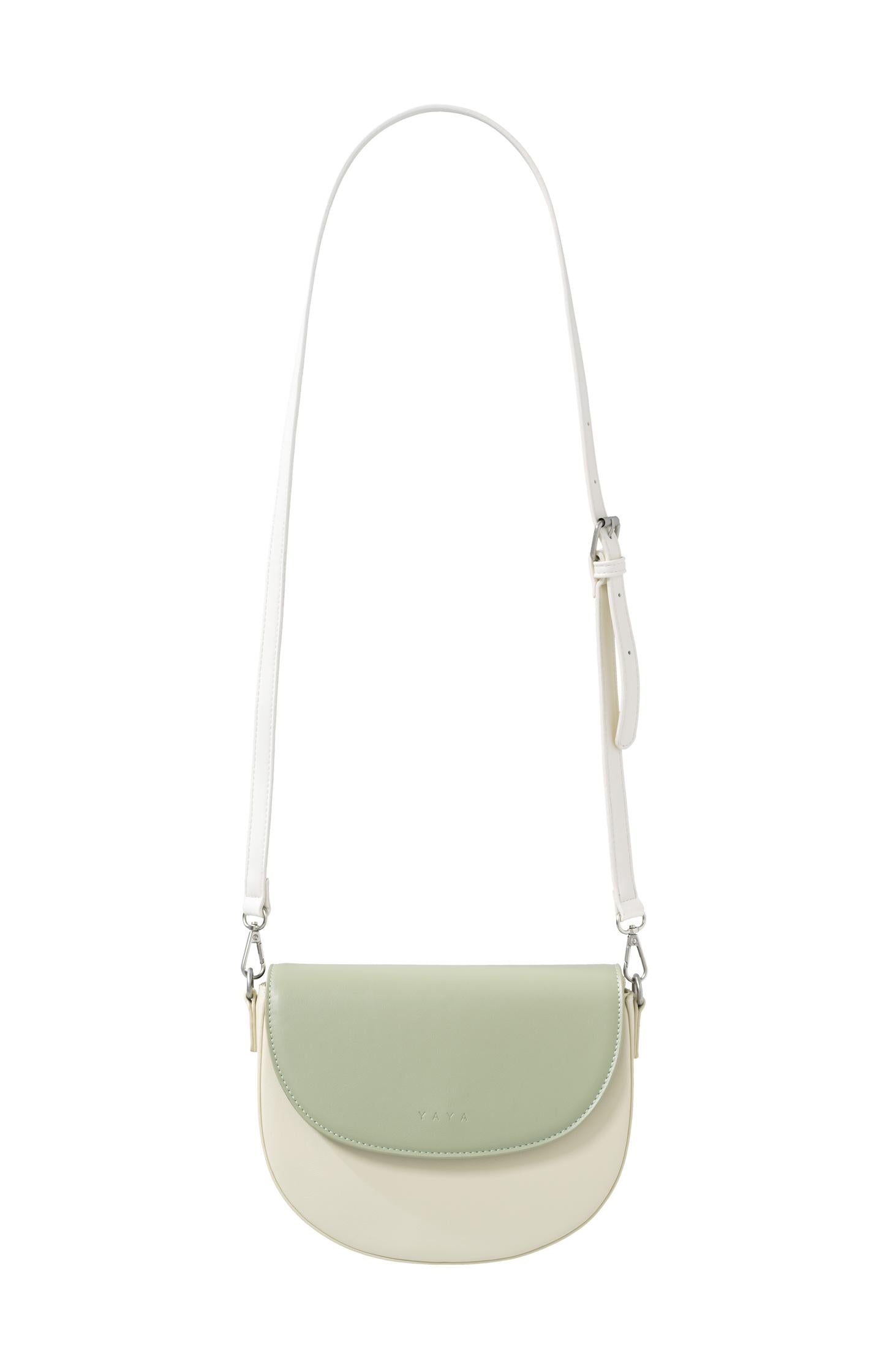 Crossbody bag with color block, strap and magnet closure - Sage Green