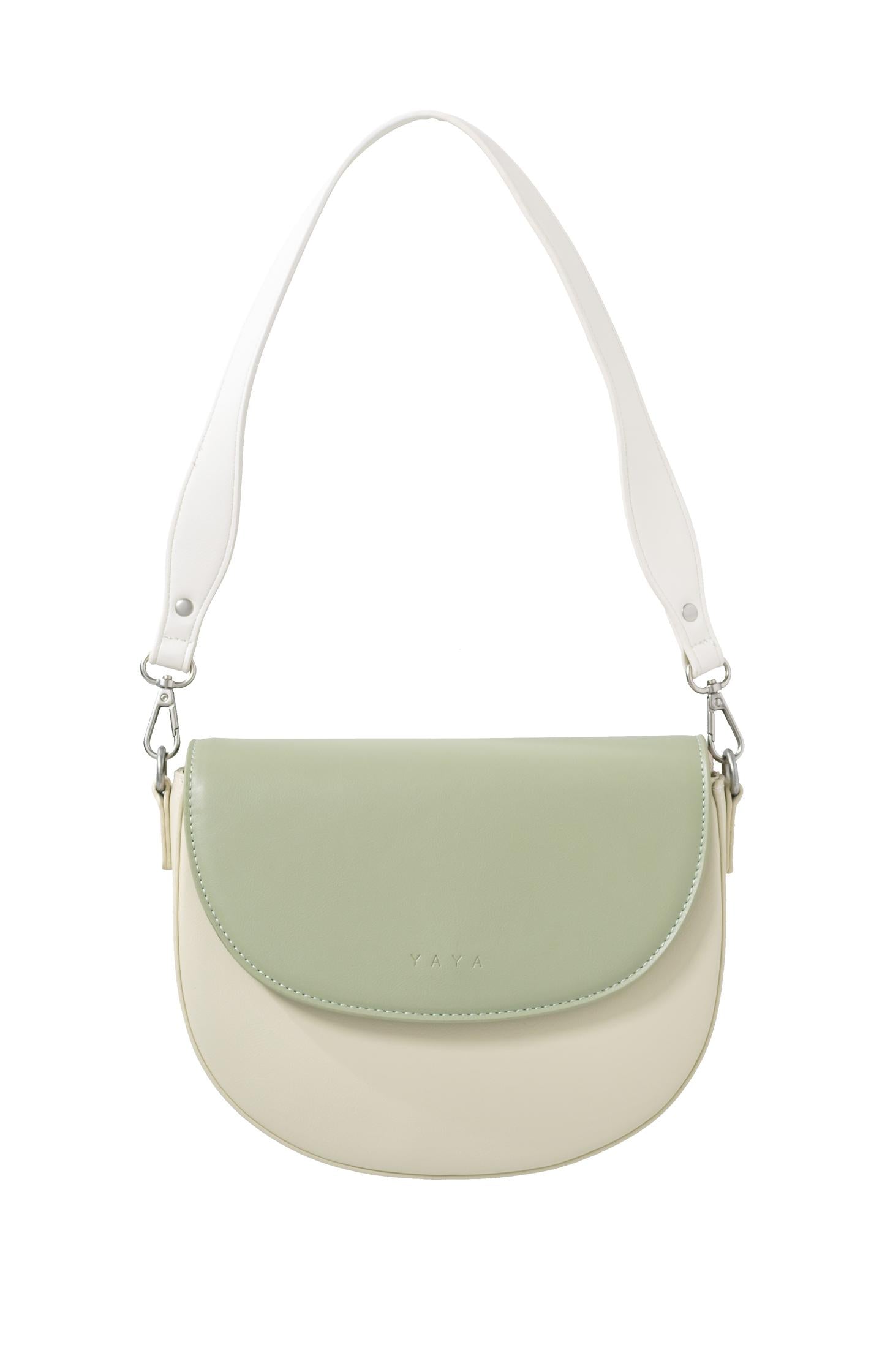 Crossbody bag with color block, strap and magnet closure - Sage Green