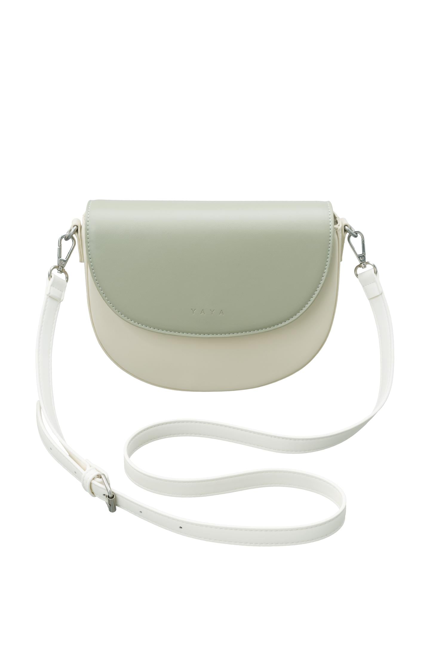 Crossbody bag with color block, strap and magnet closure - Sage Green - Type: product