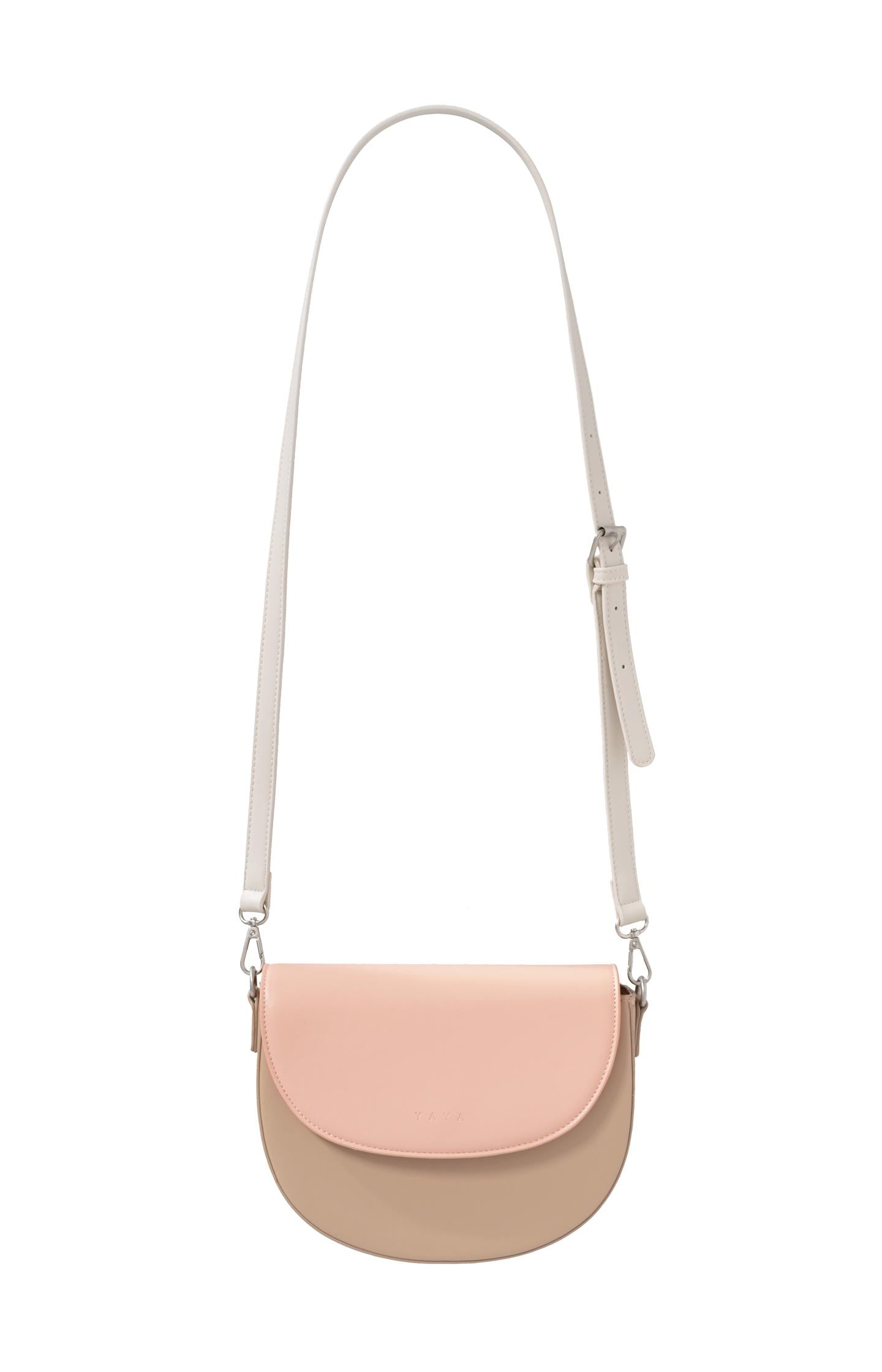 Crossbody bag with color block, strap and magnet closure - Tannin Brown