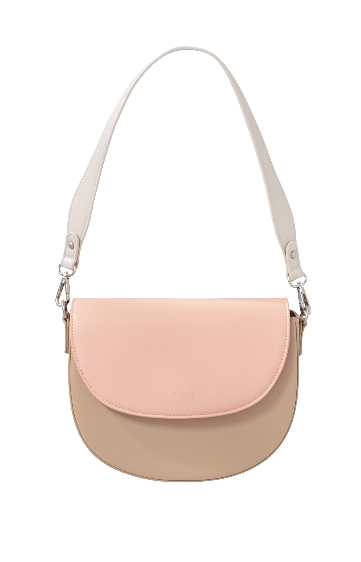 Crossbody bag with color block, strap and magnet closure - Tannin Brown