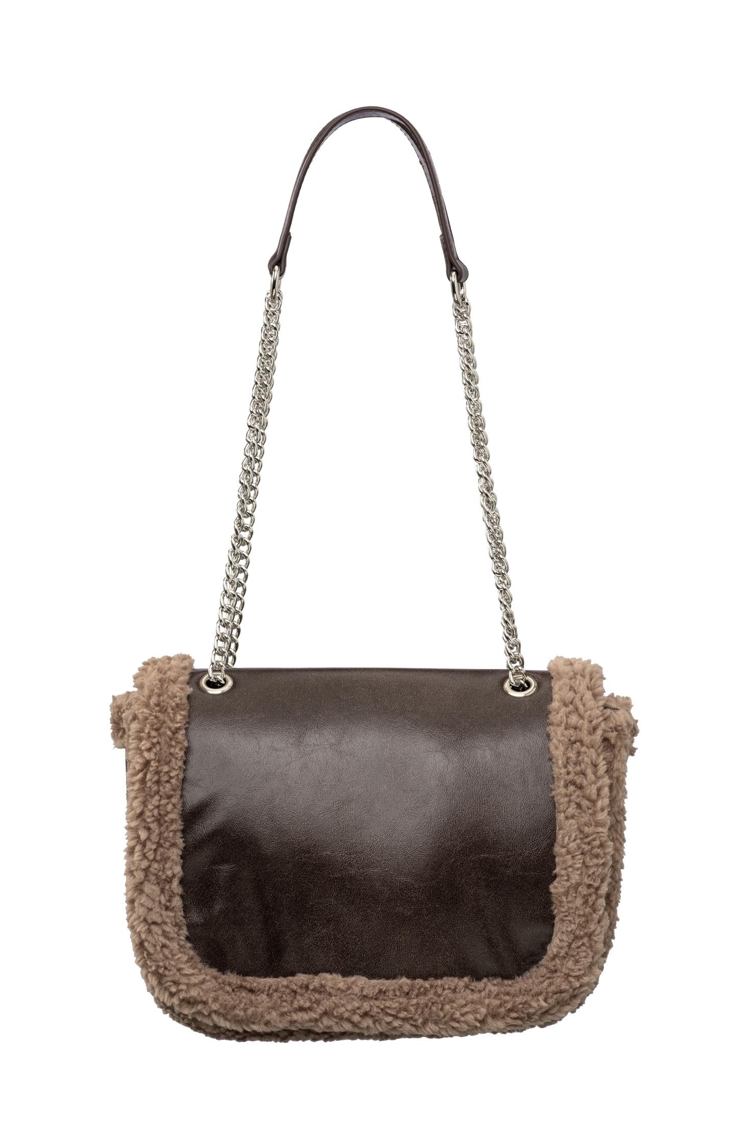 Sac en banouliere avec details en teddy et anse en chaine