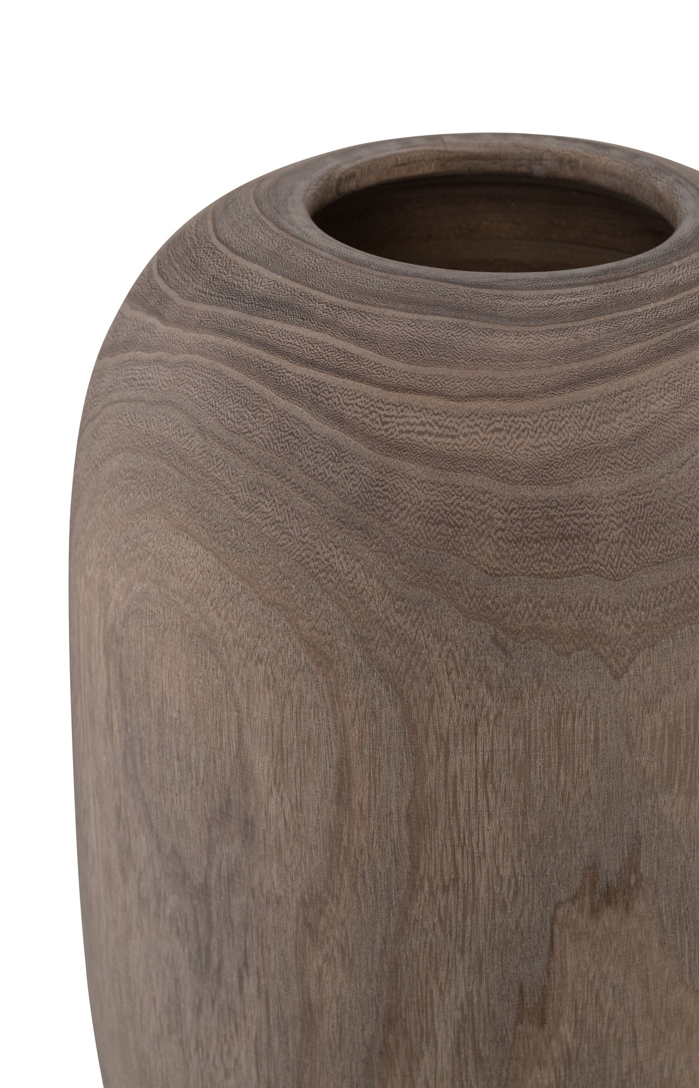 Decorative wooden vase with round shape