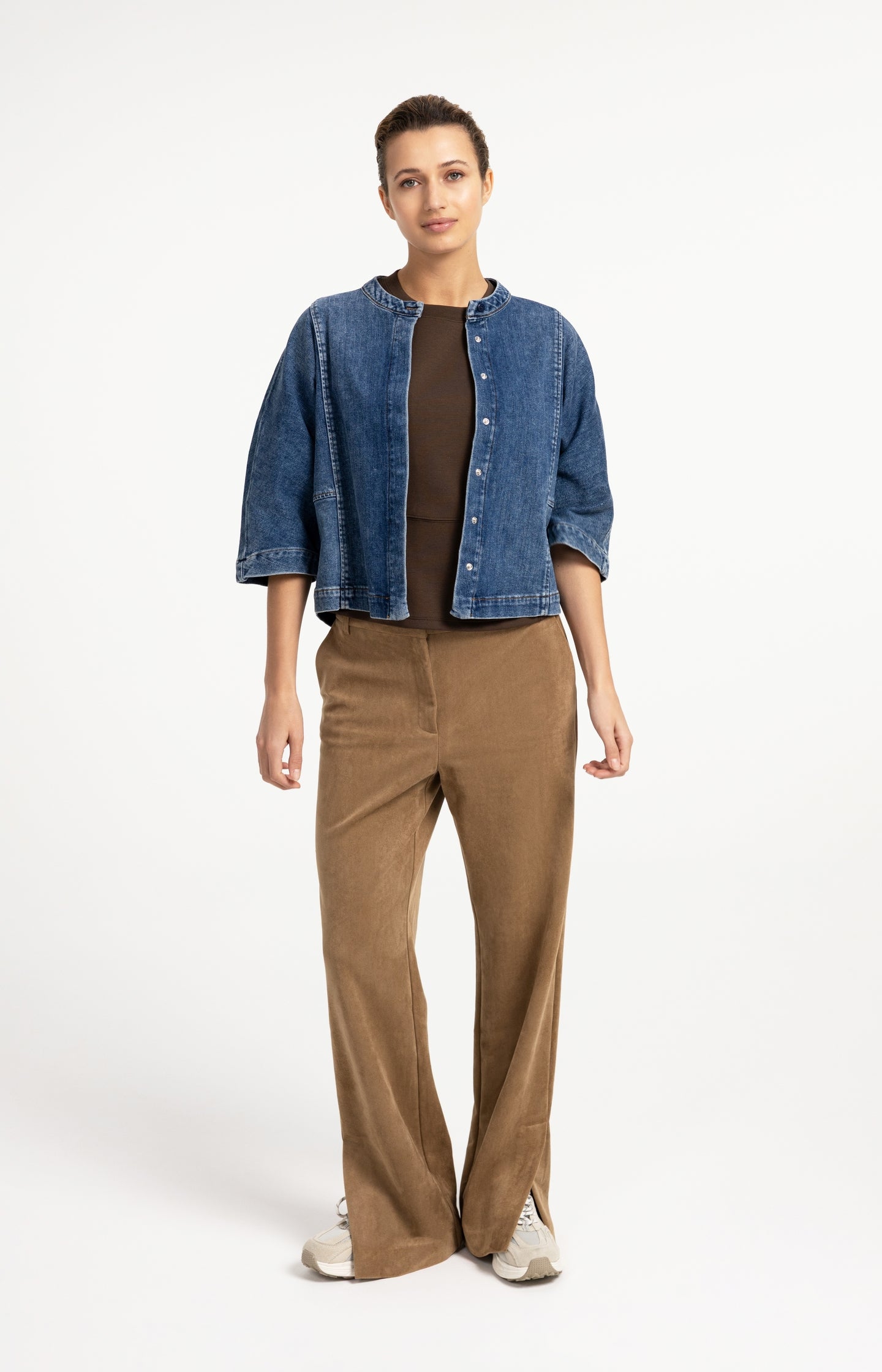 Denim blouse with short sleeves