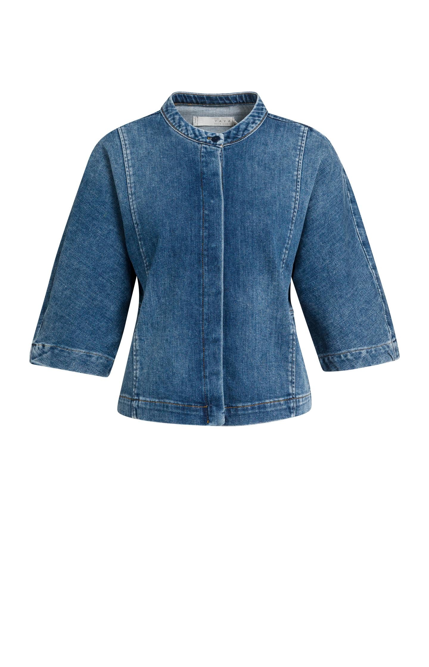 Denim blouse with short sleeves