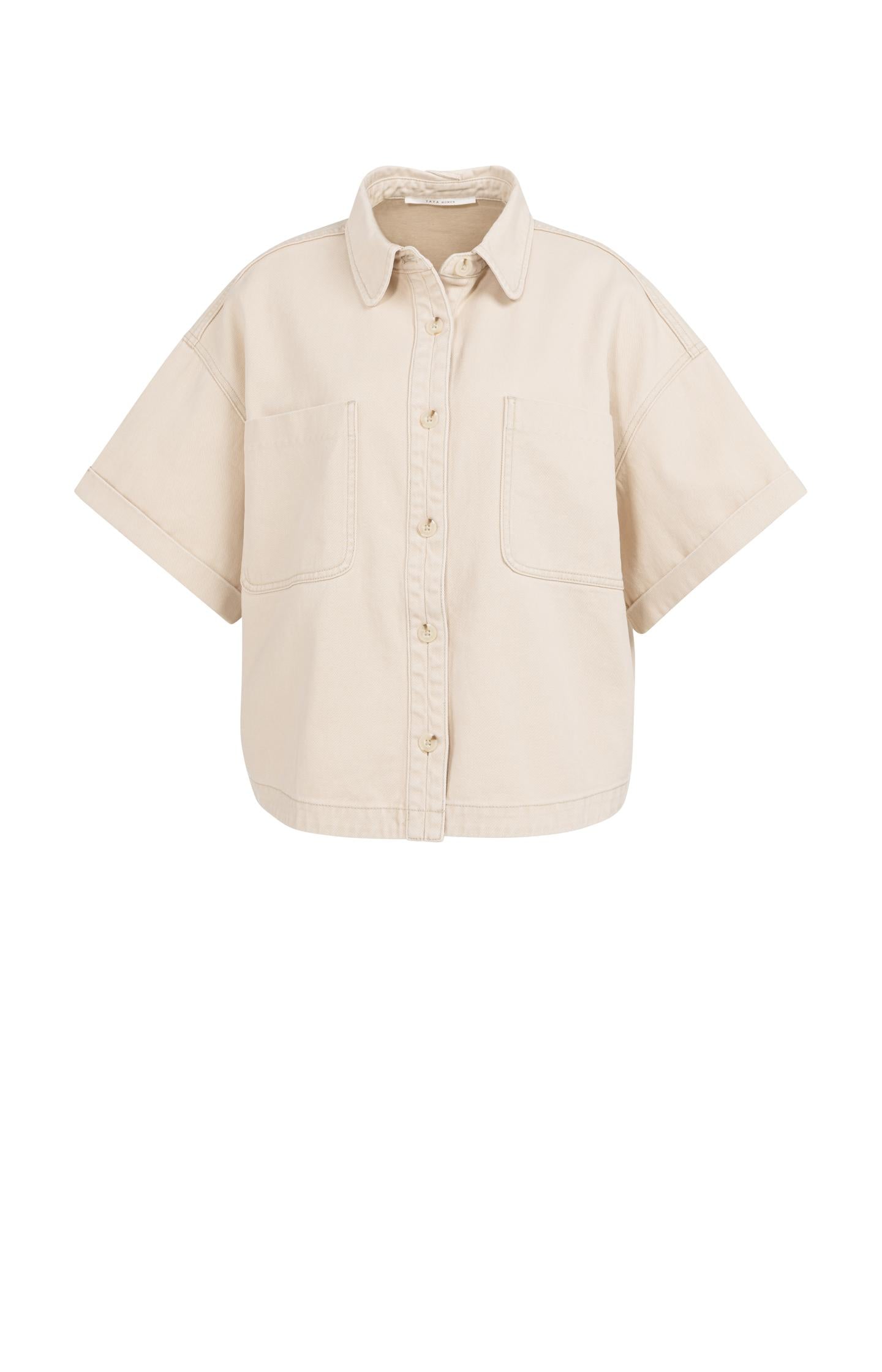 Denim jacket with short sleeves and patch pockets