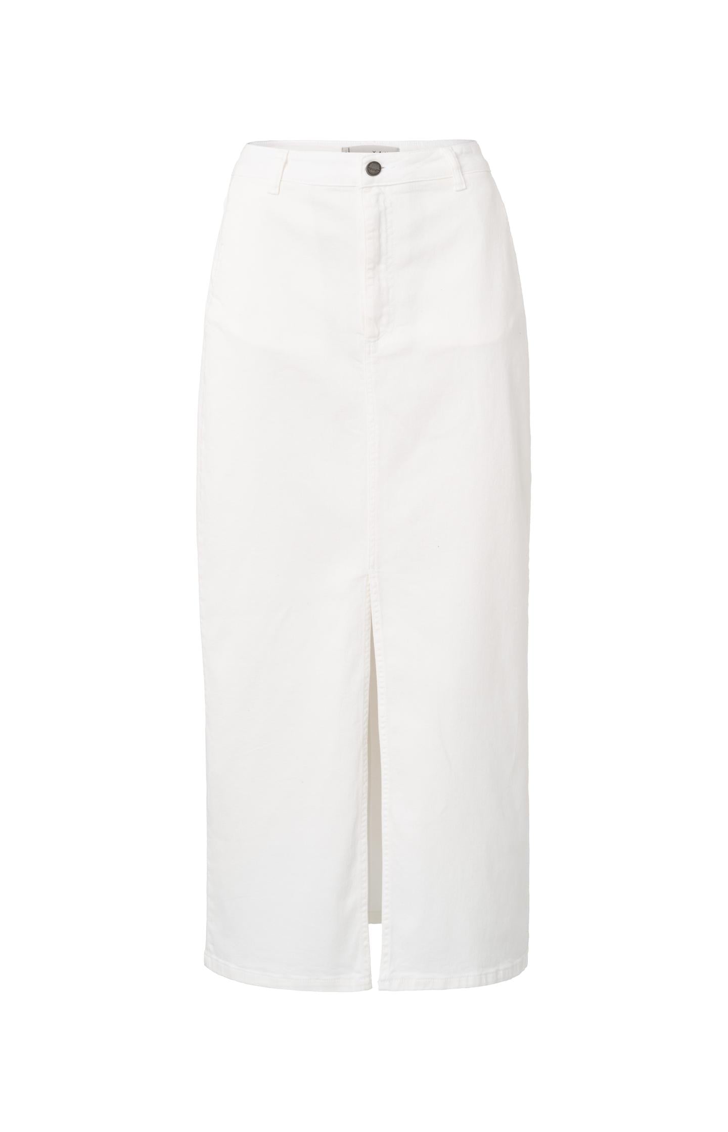 Denim maxi skirt with side pockets, slit and zip fly - Type: product