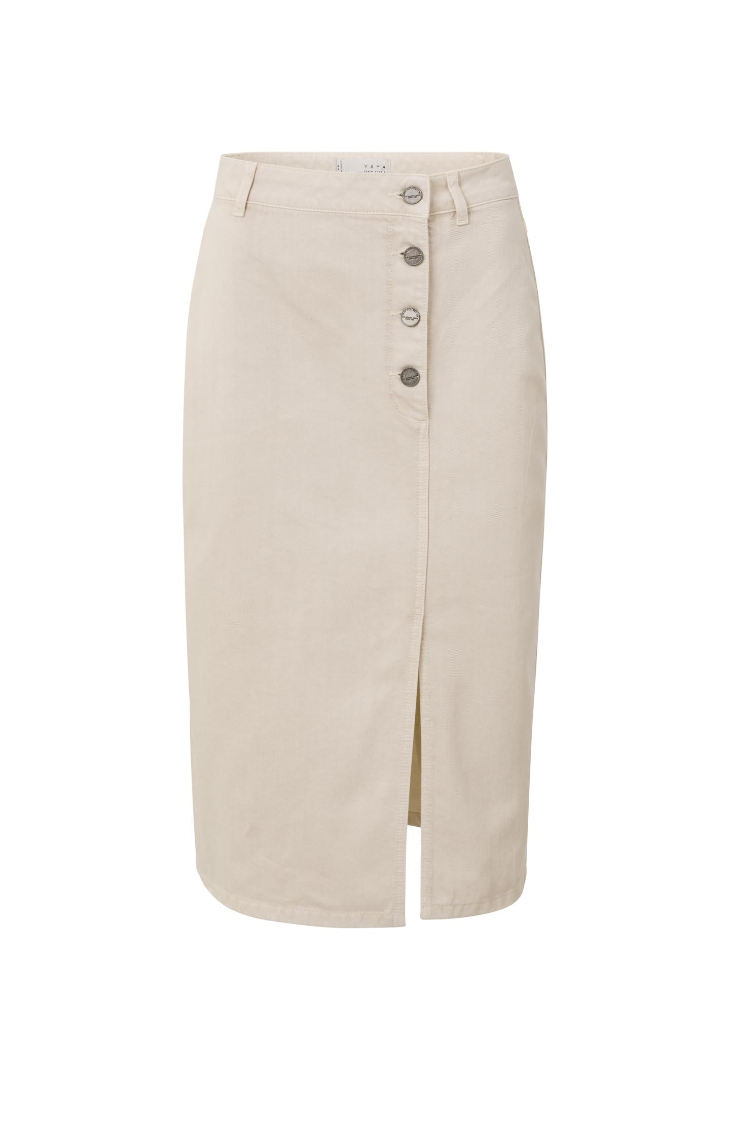 Denim midi skirt with buttons and slit in cotton - Type: product