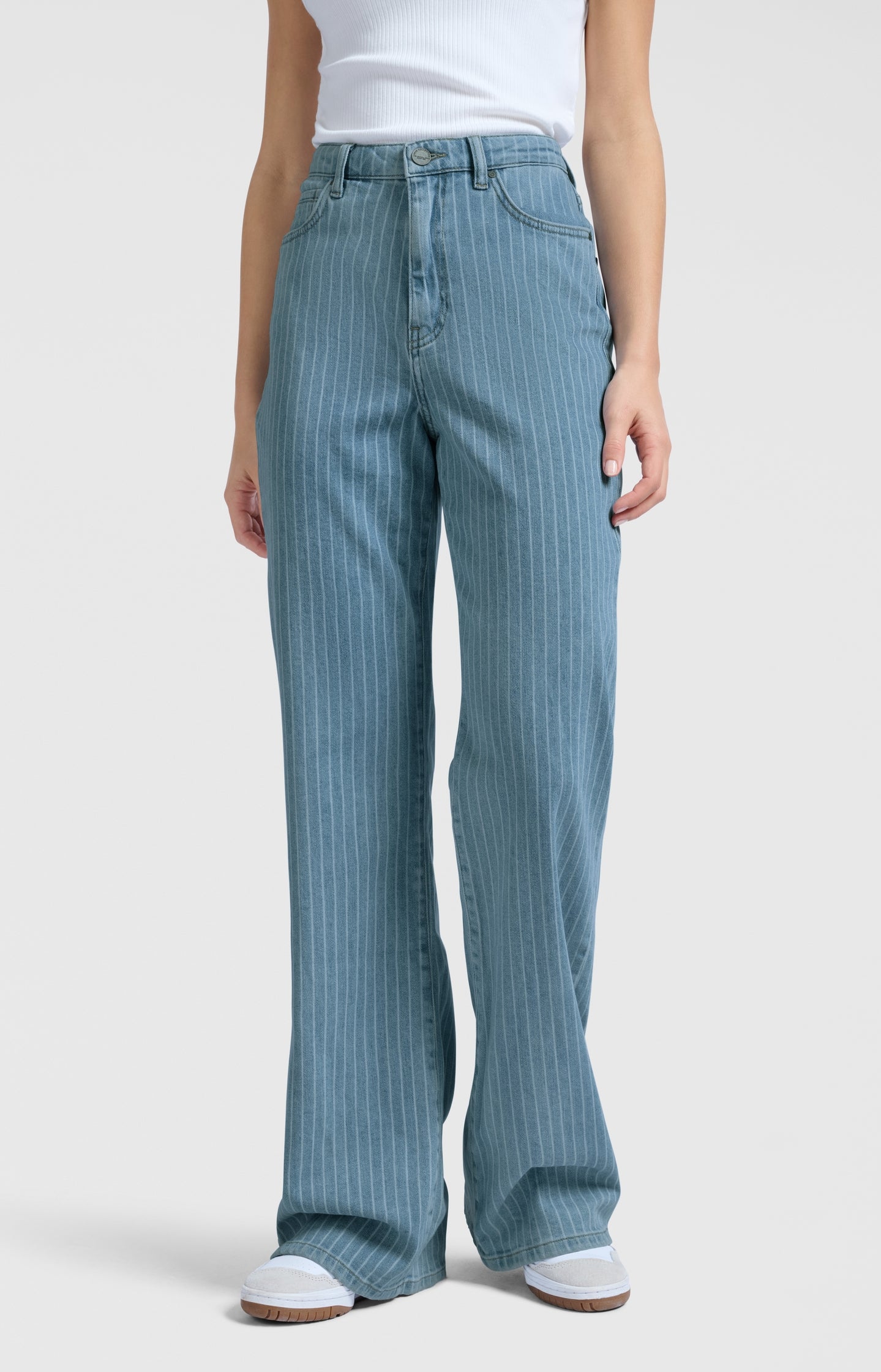 Denim trousers with striped detail