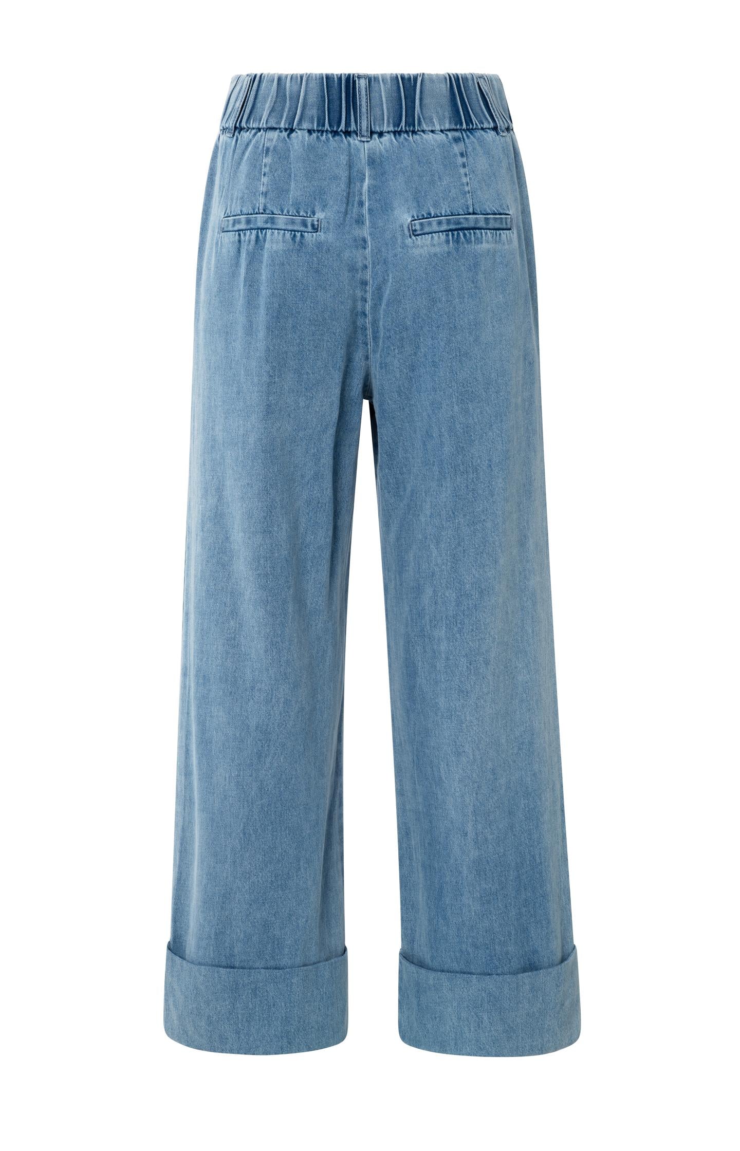 Denim trousers with turn-ups and elastic waistband (L32)