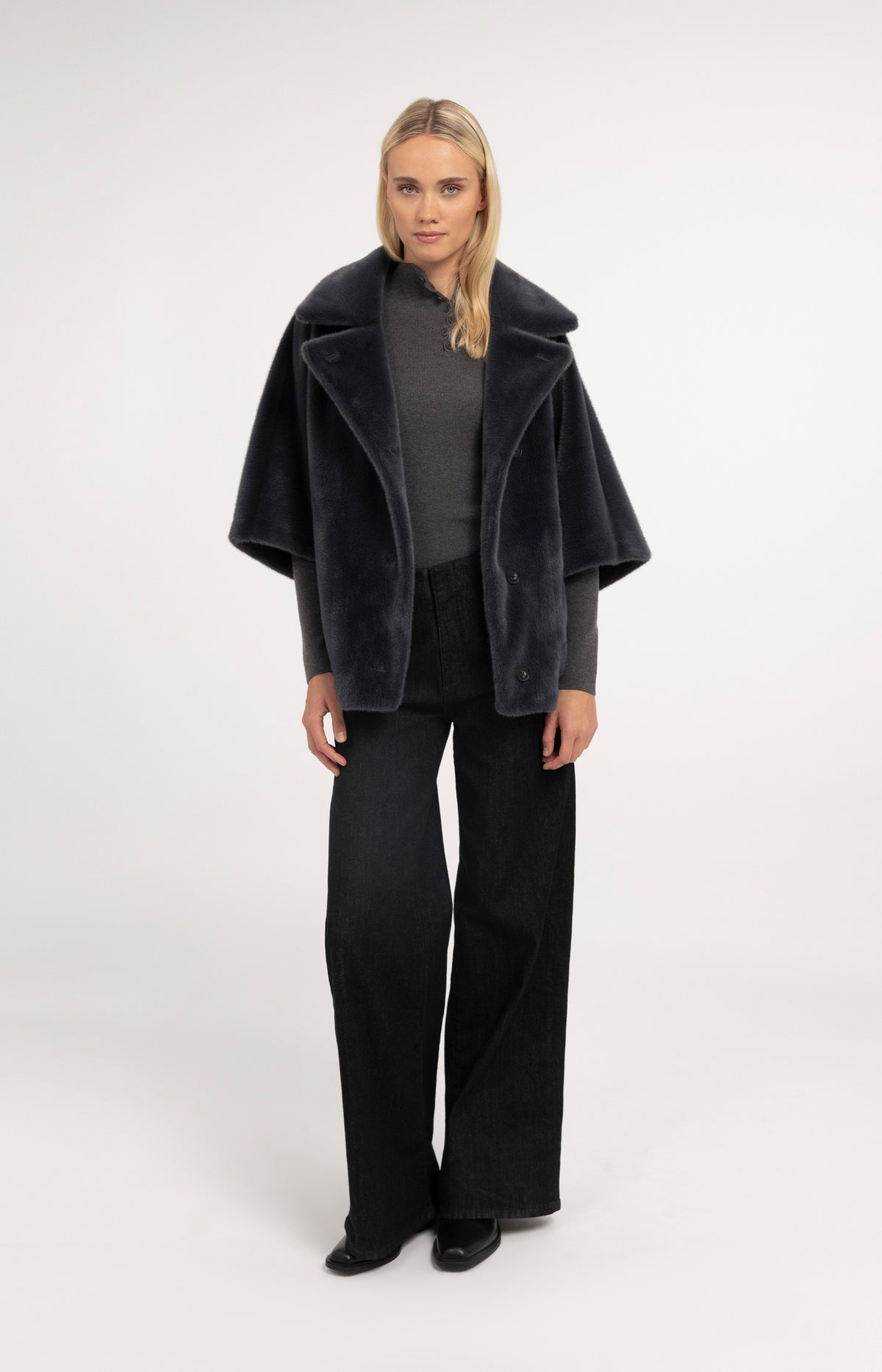 Denim trousers with wide legs - Black Denim