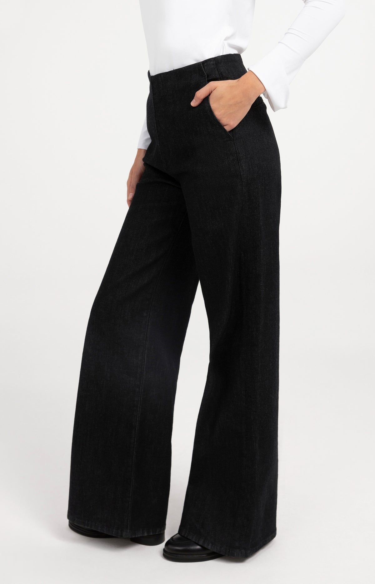 Denim pantalon met wijde pijpen - Black Denim
