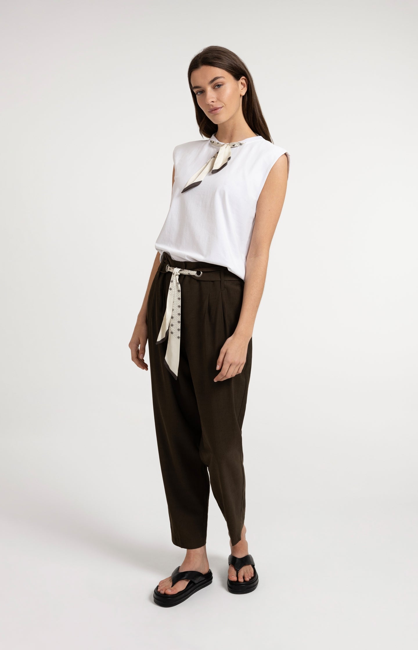 Double-layer sleeveless top with scarf detail