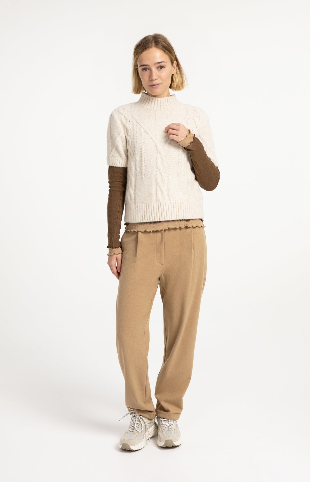 Double layer top with ruffles and long sleeves