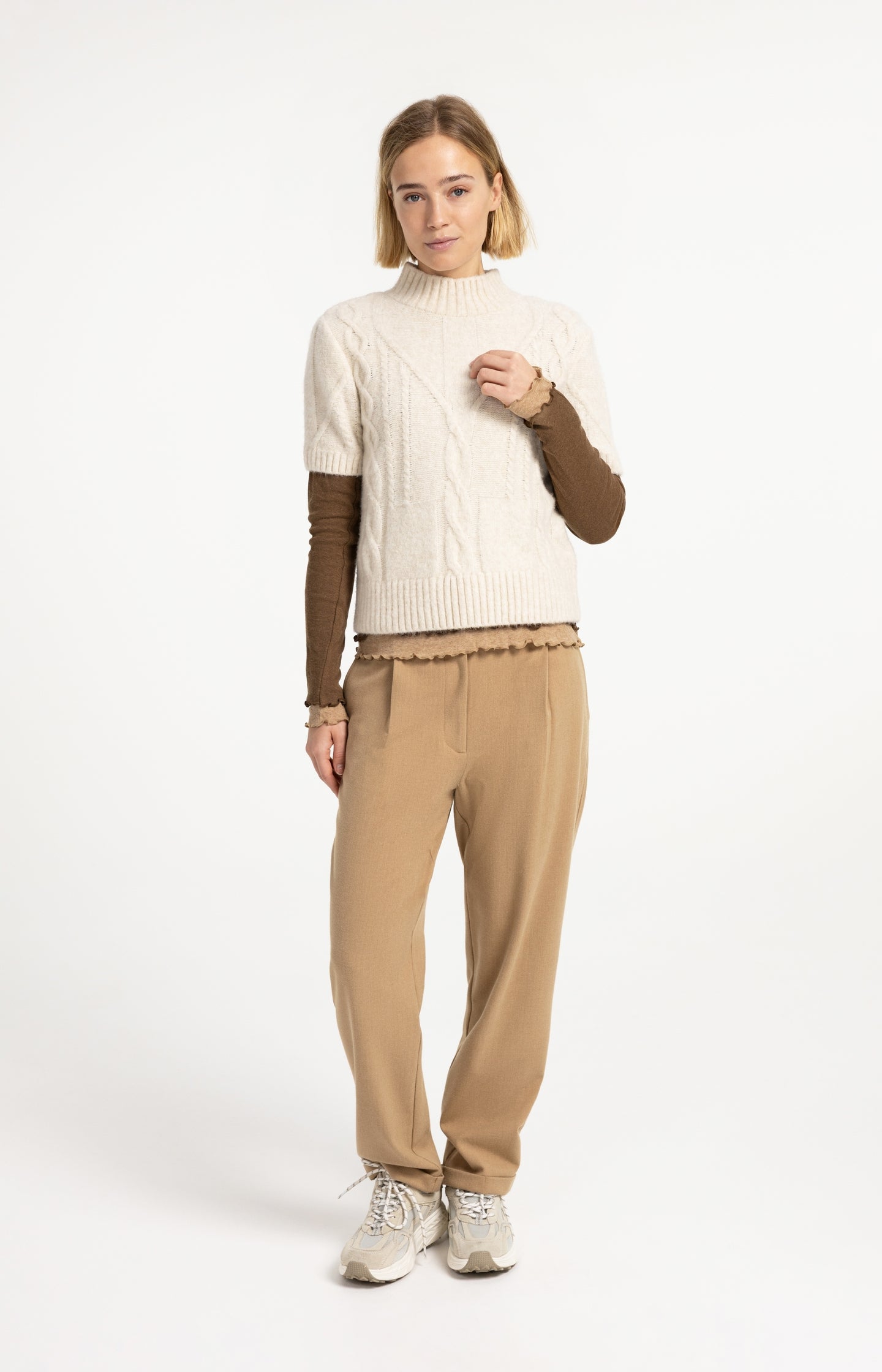 Double layer top with ruffles and long sleeves