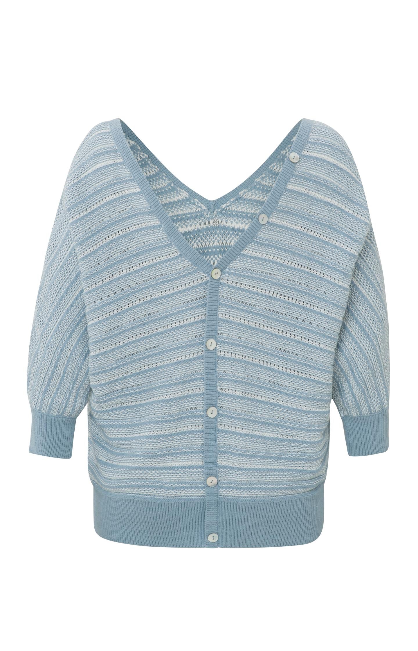 Double V-neck sweater with long sleeves and striped pattern