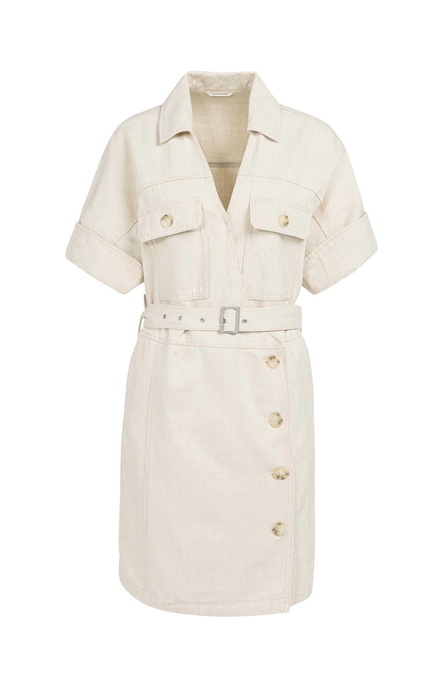 Dress with denim look and belt