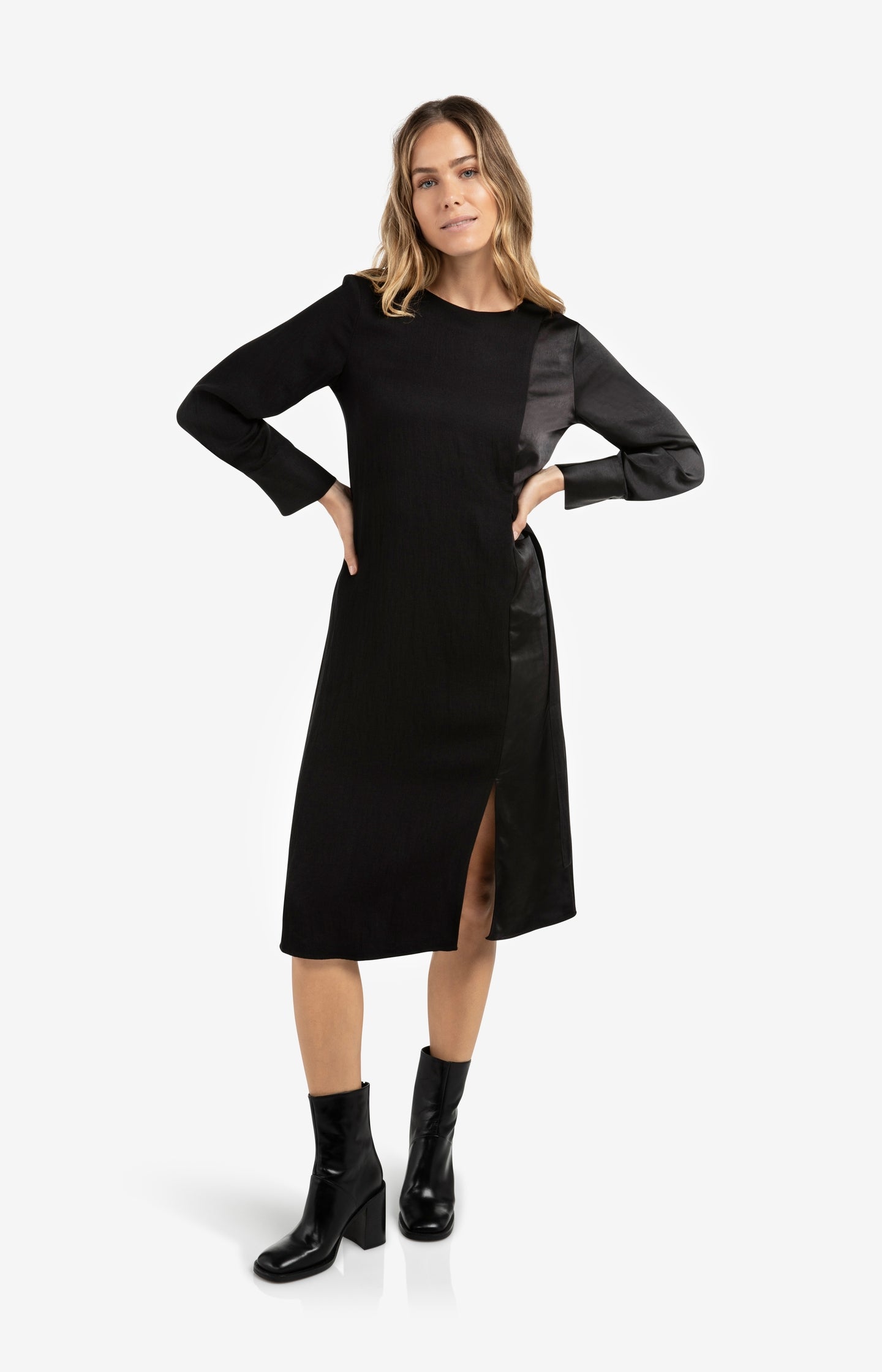 Dress with fabric mix and belt detail - Type: lookbook